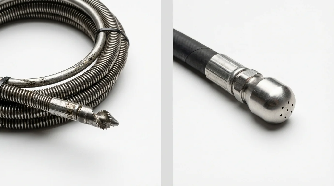 Drain snake cable and hydro jetting nozzle used for drain cleaning in Stillman Valley, IL