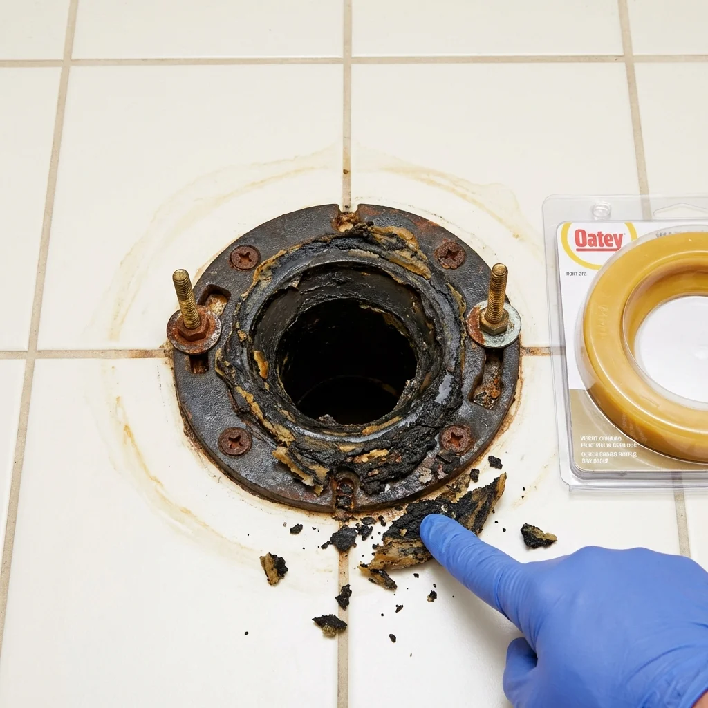 Failed wax ring showing water seepage at the base of a toilet in a Stillman Valley, IL home